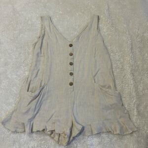 Allie Rose Women Linen Blend Sleeveless Romper L Ruffle Boho Indie Resort Summer